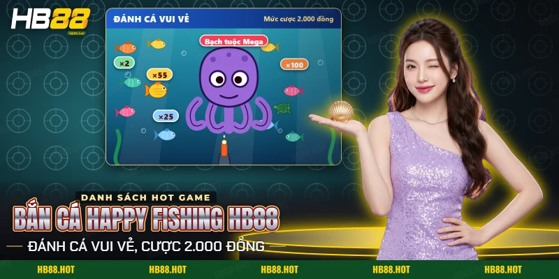 Màn bắn cá Happy Fishing HB88 với đàn cá nhiều màu quanh con bạch tuộc lớn