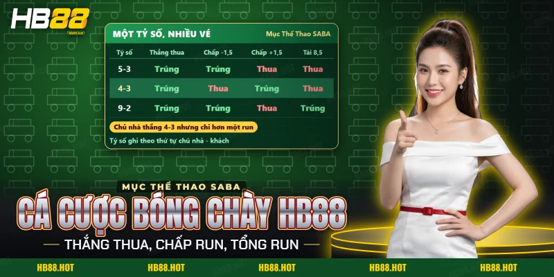 Cá cược bóng chày HB88 qua ba tỷ số cho thấy vé thắng thua, chấp run và tổng run khác nhau