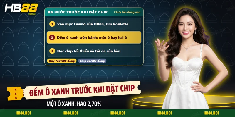 Quy trình chọn bàn Roulette: vào mục Casino, đếm ô xanh rồi đọc mức chip