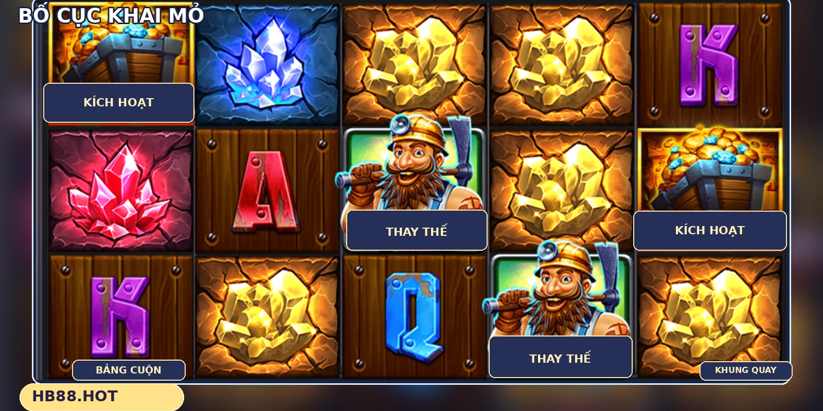 Bố cục Gold Rush với các hàng và cuộn biểu tượng