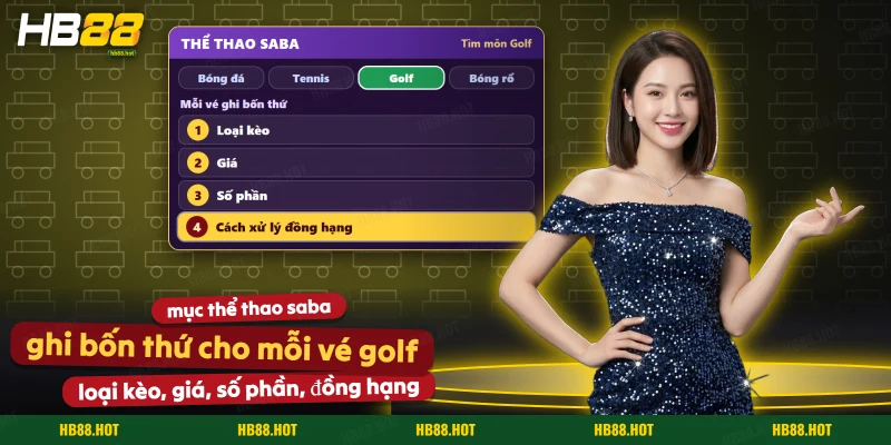 Mục Thể Thao SABA với môn Golf được chọn và bốn mục cần ghi cho mỗi vé golf