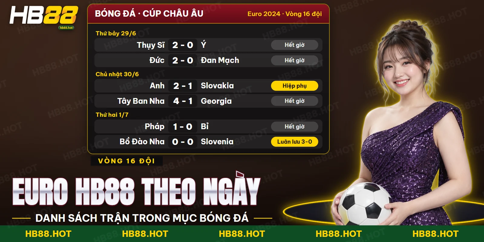 Danh sách trận Euro HB88 theo từng ngày trong mục bóng đá
