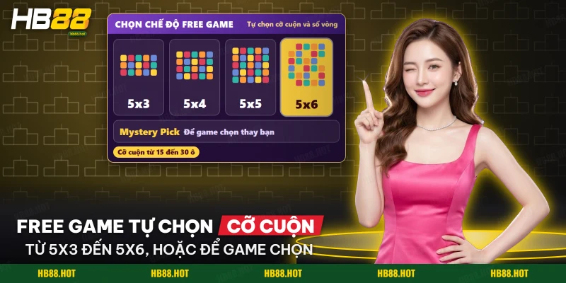 Màn chọn chế độ free game với các cỡ cuộn khác nhau của Thần Tài Bay