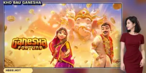 Kho Báu Ganesha HB88 với Ganesha và dàn nhân vật trên bìa trò chơi.