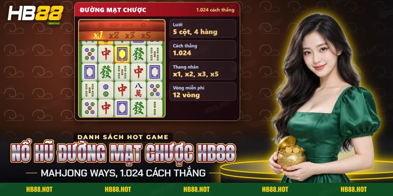 Màn quay nổ hũ Đường Mạt Chược HB88 với những quân bài mạt chược trên lưới năm cột
