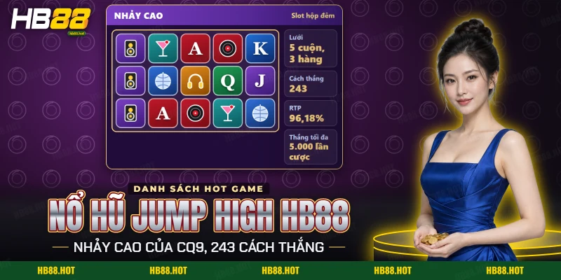 Lưới năm cuộn ba hàng của nổ hũ Jump High HB88 với loa, ly cocktail, đĩa than và bóng disco