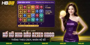 Lưới sáu cuộn của nổ hũ Kho Báu Aztec HB88 với những mặt nạ vàng Aztec