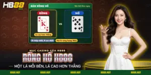 Rồng Hổ HB88 với hai lá bài lật cho bên Rồng và bên Hổ trên bàn live