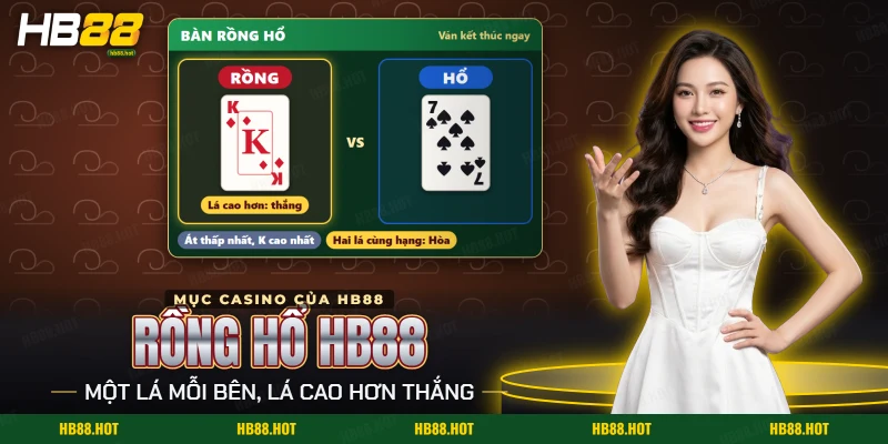 Rồng Hổ HB88 với hai lá bài lật cho bên Rồng và bên Hổ trên bàn live