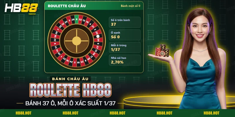 Roulette HB88 với bánh xe đỏ đen có một ô xanh cùng bốn ô thông tin về bánh