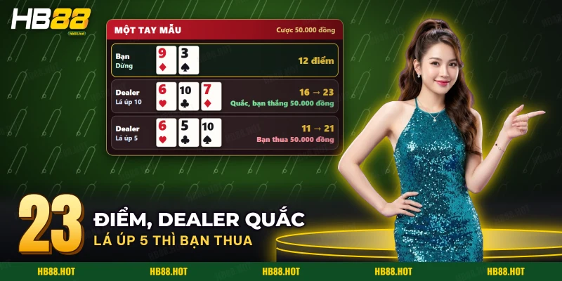 Một tay Blackjack từ hai lá đầu trước lá ngửa của dealer đến lúc dealer lật bài úp