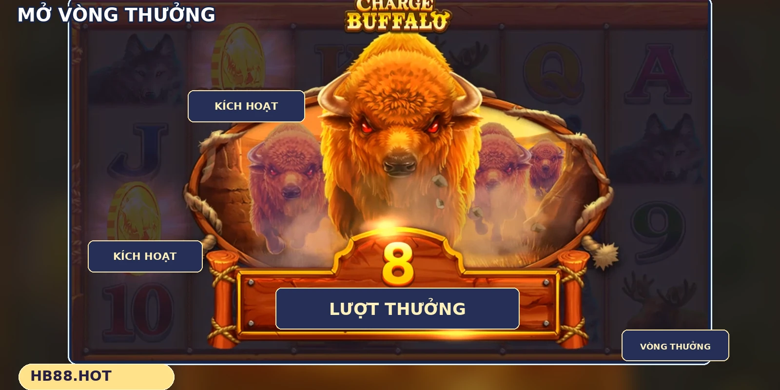 Màn Free Games của Charge Buffalo với bộ đếm lượt miễn phí còn lại