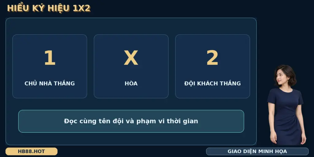 Tỷ lệ châu Âu 1X2 HB88 có sơ đồ ký hiệu chủ nhà thắng, hòa và đội khách thắng