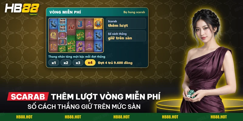 Vòng miễn phí của Pharaoh Treasure với bọ hung scarab trao thêm lượt