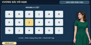 Vương Bài Vô Hạn HB88 với khung sáu cột lá bài và một lá vàng nổi bật